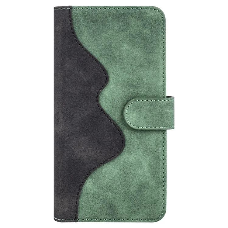 Phone Protective Cover Leather Case for iPhone 13 6.1 inch, Color Splicing Stand Wallet Function Smartphone Shell - Green
