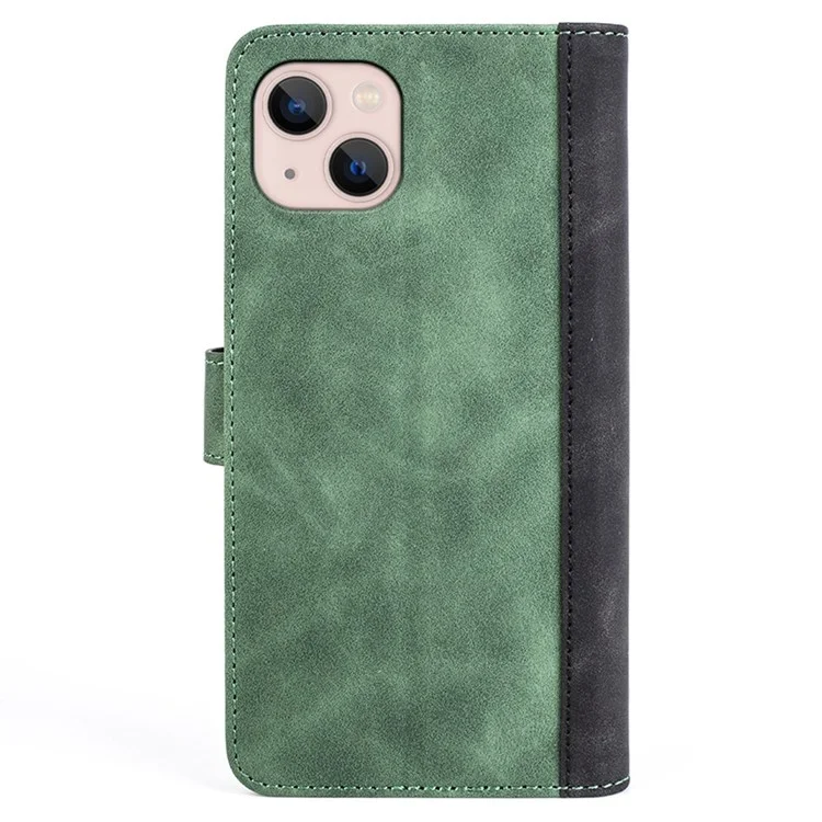 Étui en Cuir de Couverture de Protection Téléphonique Pour Iphone 13 6,1 Pouces, Couleur D'épissage de Couleur Portefeuille Shelt Smartphone Shell - Vert