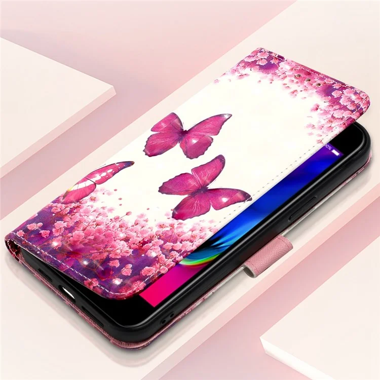 For iPhone SE (2020) / SE (2022) / 7 / 8 Leather Case 3D Pattern Printing Wallet Stand Mobile Cover with Strap - Rose Butterflies