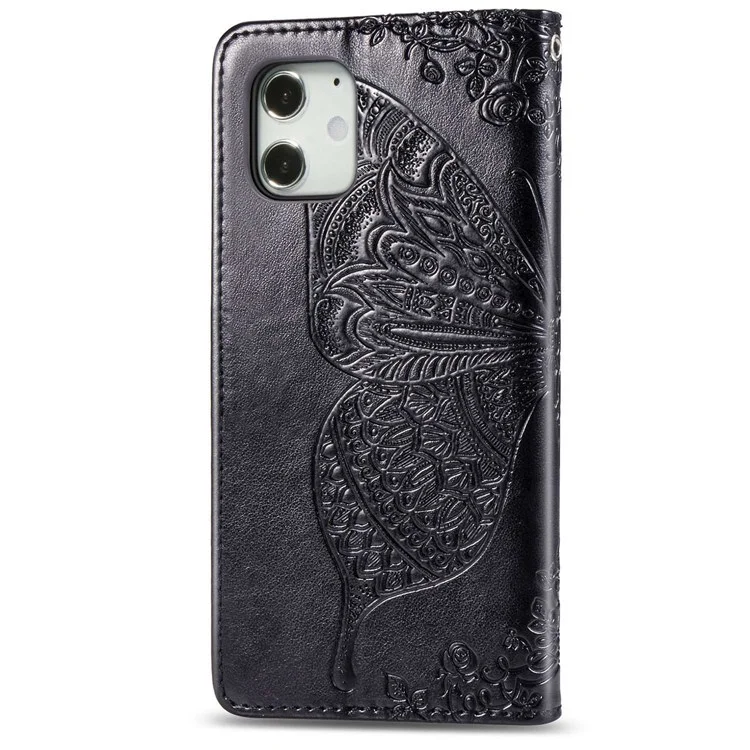 Para Iphone 12 Mini de 5.4 Pulgadas de Billetera de Mariposa Impresa Case de Cuero PU Soporte de Correa de Muñeca Función Flip Cover Flip - Negro