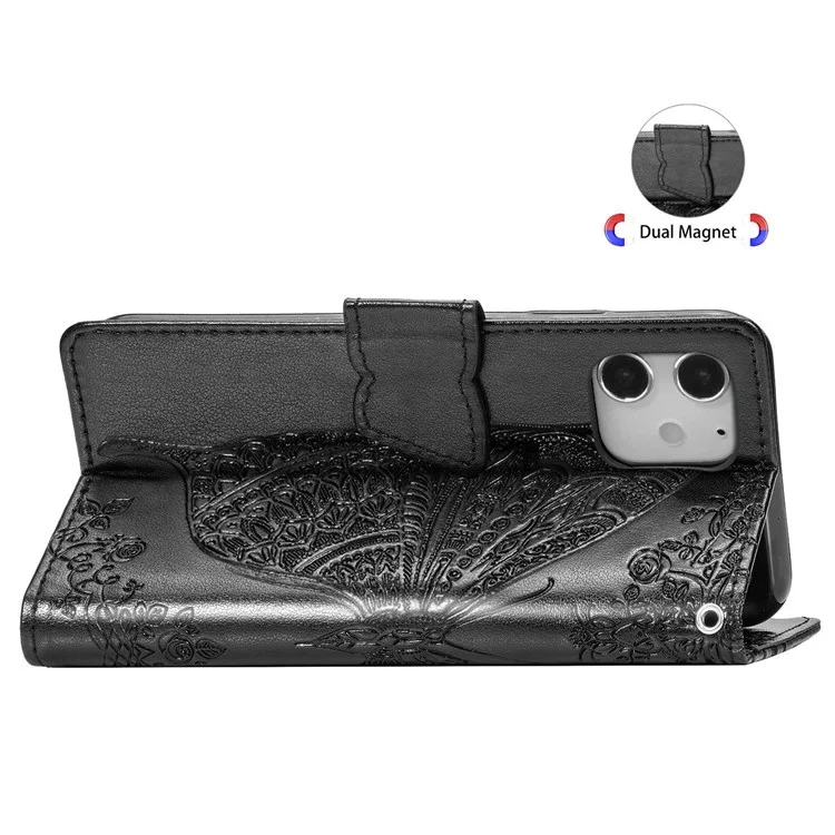 Para Iphone 12 Mini de 5.4 Pulgadas de Billetera de Mariposa Impresa Case de Cuero PU Soporte de Correa de Muñeca Función Flip Cover Flip - Negro