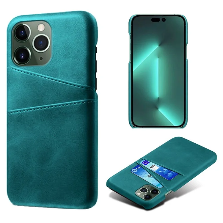 Phone Case for iPhone 14 Pro Max 6.7 inch Two Card Slots Scratch-resistant Drop-proof PU Leather Coated Hard PC Cover - Green