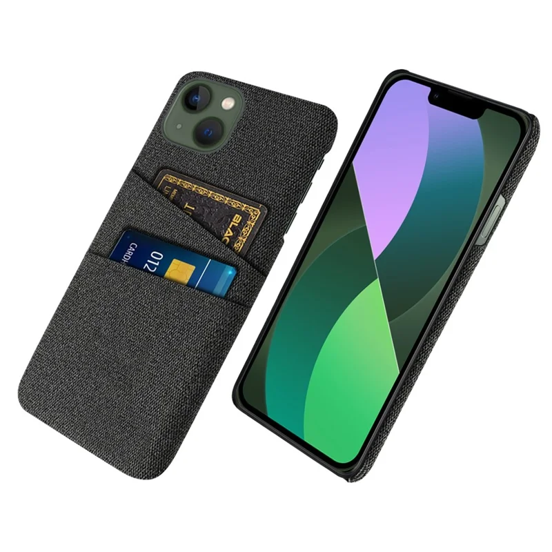 For iPhone 14 6.1 inch Cloth Texture Well-protected Phone Case Cloth + PC Cover with Dual Card Slots - Black