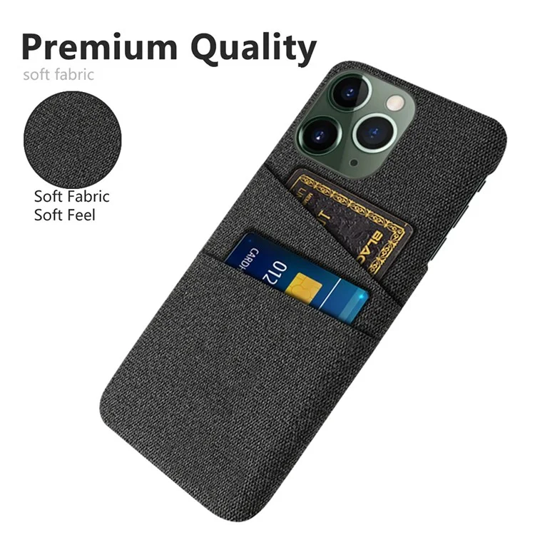 For iPhone 14 Pro 6.1 inch Cloth + PC Dual Layer Phone Case Cloth Texture Double Card Slots Protective Cover - Black