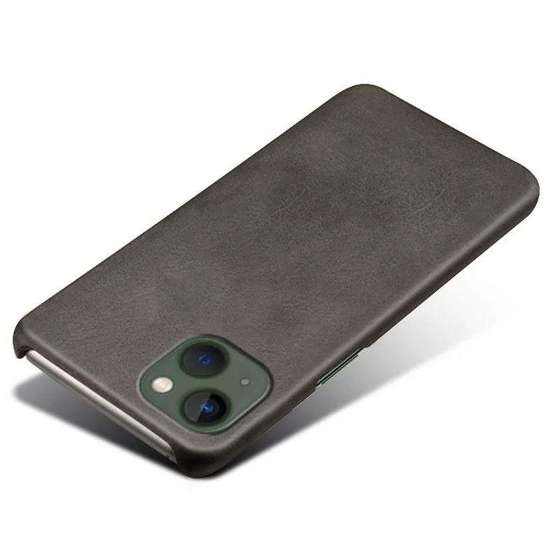 For iPhone 14 Plus 6.7 inch Anti-drop Textured PU Leather Coated PC Scratch-resistant Cell Phone Case - Black