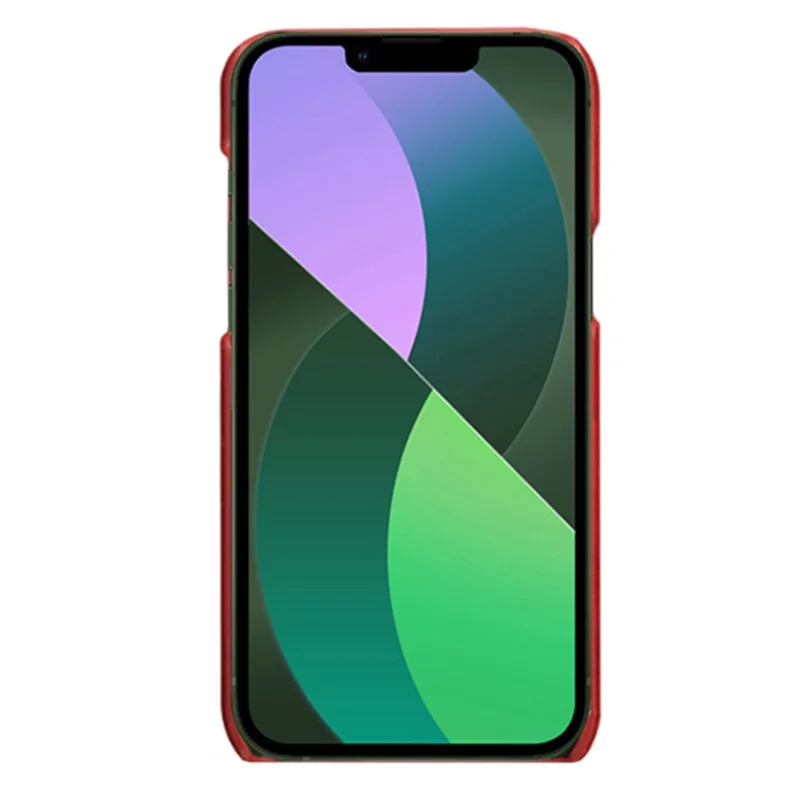 Wear-resistant Phone Case for iPhone 14 6.1 inch, PU Leather Coated Hard PC Dual Card Slots Protector - Red