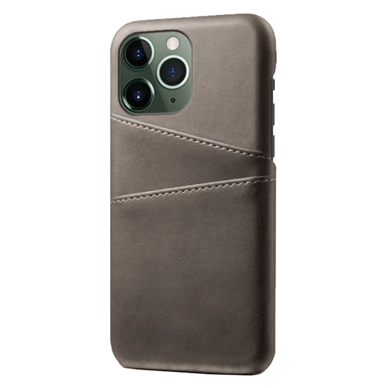 Mobile Phone Case for iPhone 14 Pro 6.1 inch, PU Leather Coated Hard PC Shockproof Dual Card Slots Shell - Grey