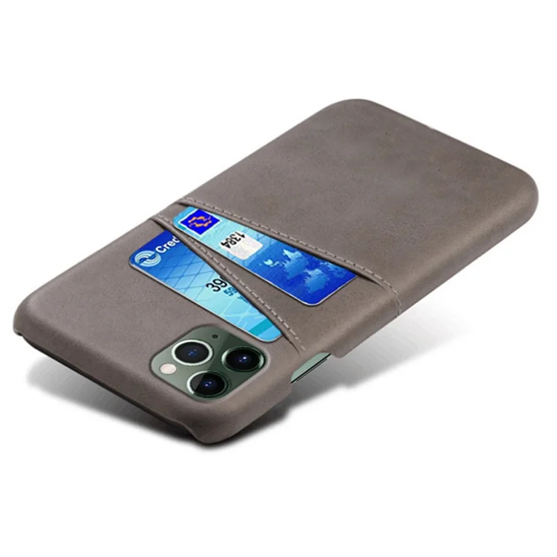 Mobile Phone Case for iPhone 14 Pro 6.1 inch, PU Leather Coated Hard PC Shockproof Dual Card Slots Shell - Grey
