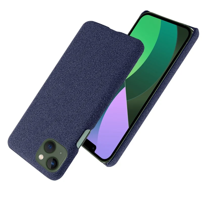 For iPhone 14 6.1 inch Well-protected Anti-scratch Phone Case Solid Color Hard PC+Cloth Cell Phone Shell Cover - Blue