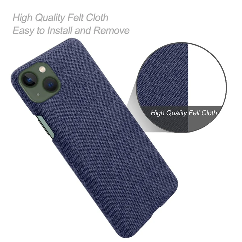 For iPhone 14 6.1 inch Well-protected Anti-scratch Phone Case Solid Color Hard PC+Cloth Cell Phone Shell Cover - Blue