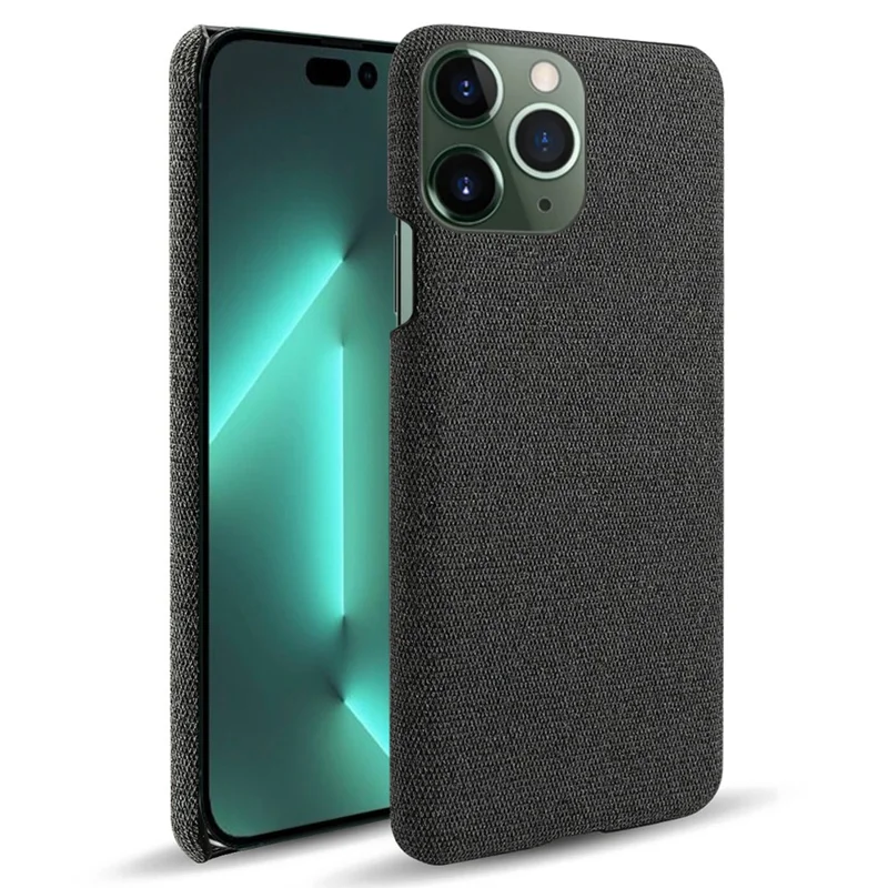 For iPhone 14 Pro 6.1 inch Protective Phone Case Solid Color Hard PC+Cloth Shockproof Phone Shell Cover - Black
