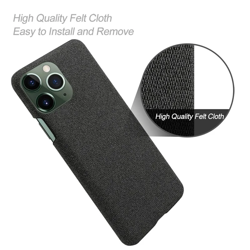 For iPhone 14 Pro 6.1 inch Protective Phone Case Solid Color Hard PC+Cloth Shockproof Phone Shell Cover - Black