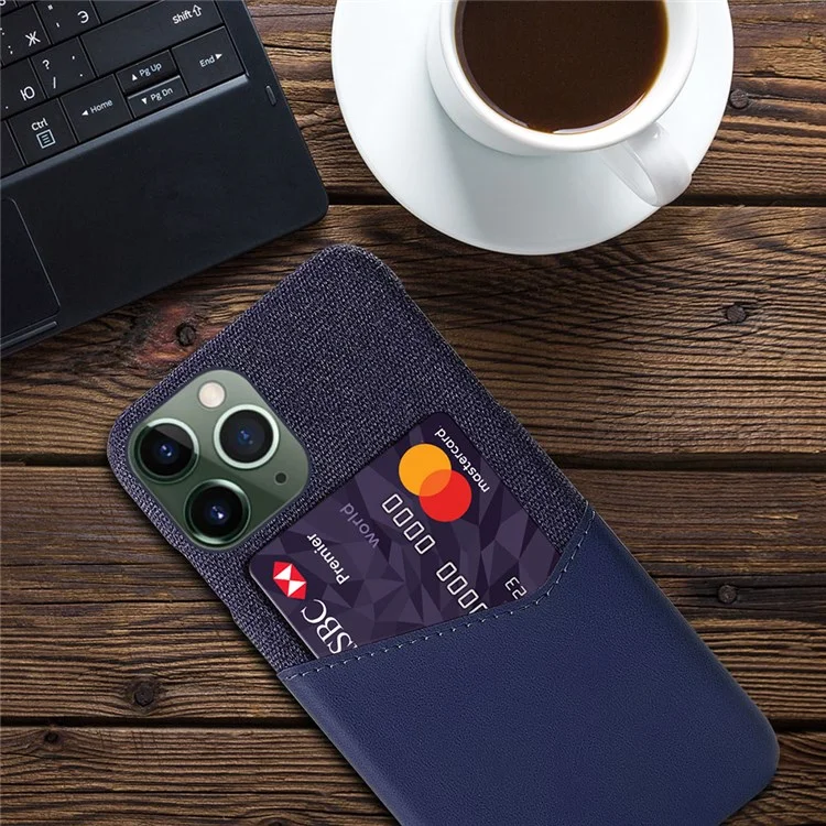 For iPhone 14 Pro 6.1 inch Smartphone Cover Card Slot Cloth Texture PU Leather Coated Hard PC Phone Case - Blue