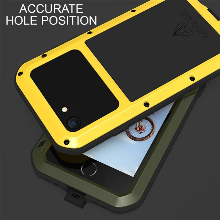 LOVE MEI for iPhone SE (2022) / SE (2020) Shockproof Splash-proof Dust-proof Phone Case Silicone + Metal Cover with Tempered Glass Film - Black
