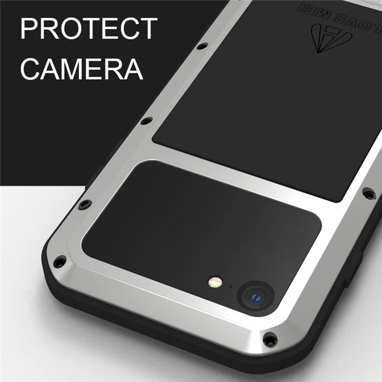 LOVE MEI for iPhone SE (2022) / SE (2020) Shockproof Splash-proof Dust-proof Phone Case Silicone + Metal Cover with Tempered Glass Film - Silver