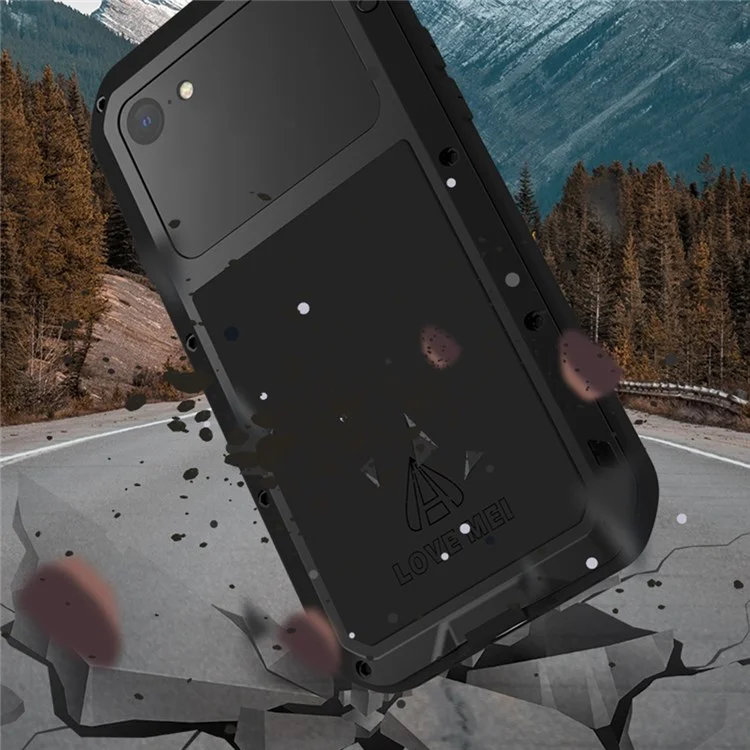 LOVE MEI for iPhone SE (2022) / SE (2020) Shockproof Splash-proof Dust-proof Phone Case Silicone + Metal Cover with Tempered Glass Film - Silver