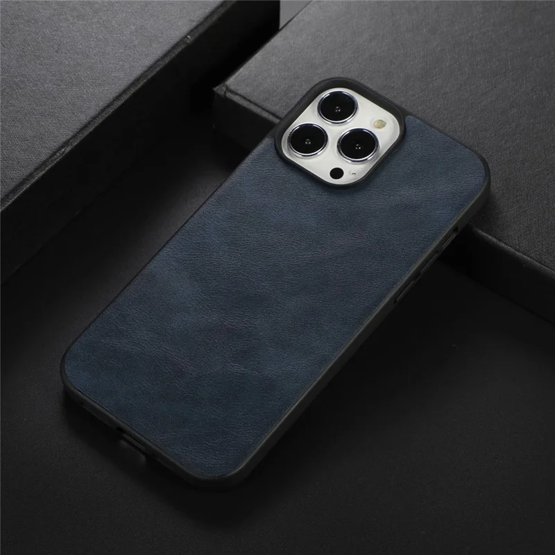 For iPhone 12 Pro Max 6.7 inch Anti-scratch Phone Cover Textured PU Leather Coating Case Drop-proof Protective Phone Shell - Blue