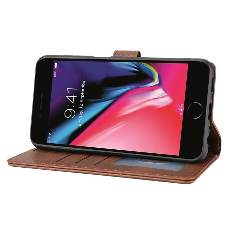 For iPhone 6/7/8 4.7 inch/iPhone SE (2020)/(2022) Drop-proof Phone Flip Leather Case Wallet with Magnetic Clasp Shock Resistant Splicing Phone Protective Cover Stand - Brown