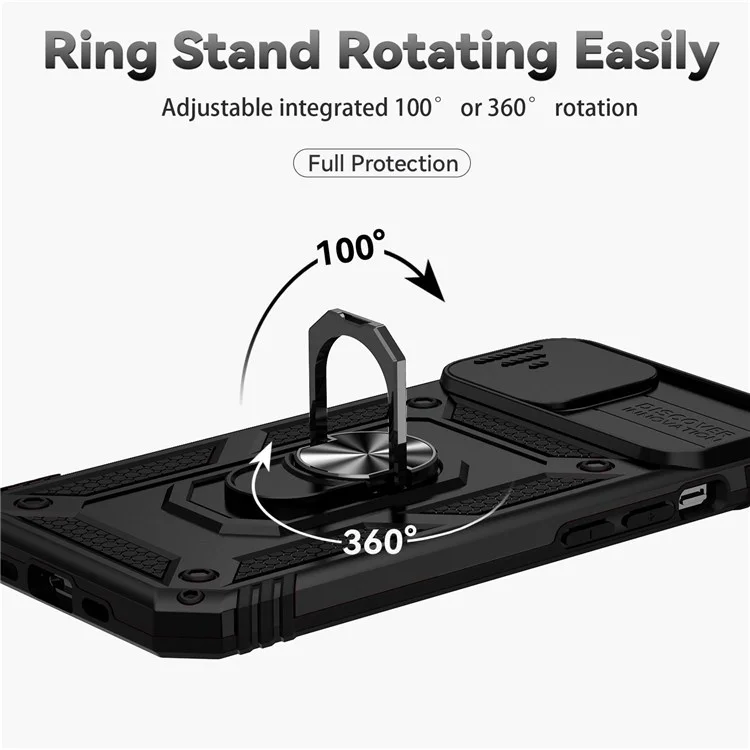 para iPhone 14 Plus de 6,7 pulgadas Funda de teléfono con protección de la cámara deslizante, cubierta protectora, material de PC duro + TPU suave a prueba de golpes con soporte, color negro