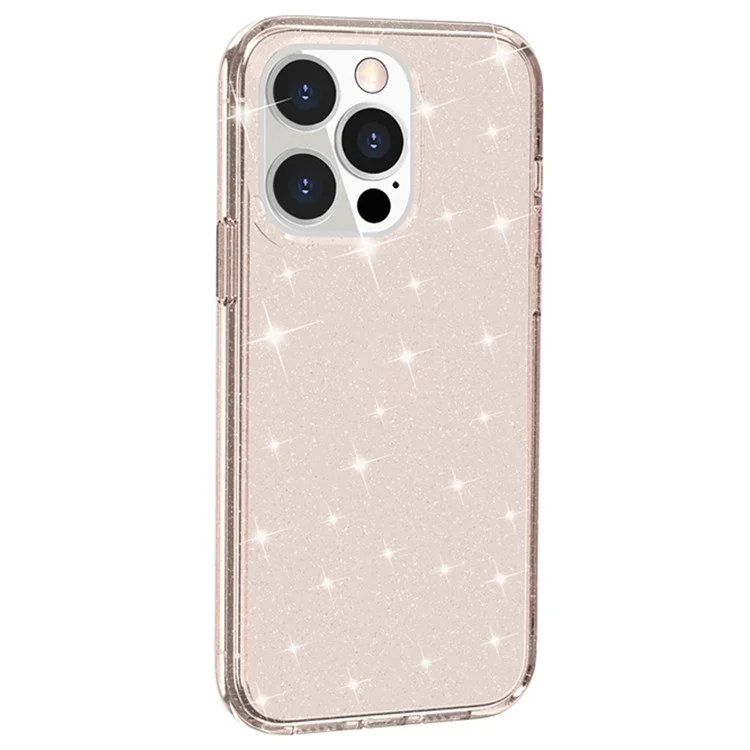 For iPhone 14 Pro Max 6.7 inch Glittery Powder Soft TPU + Hard PC Phone Case Drop-proof Cover - Gold