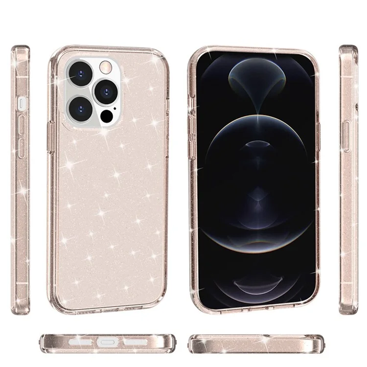 Per iPhone 14 Pro Max 6.7 pollici Glitterato in Polvere Custodia per Telefono in TPU Morbido + PC Rigido a Prova di Caduta - Oro