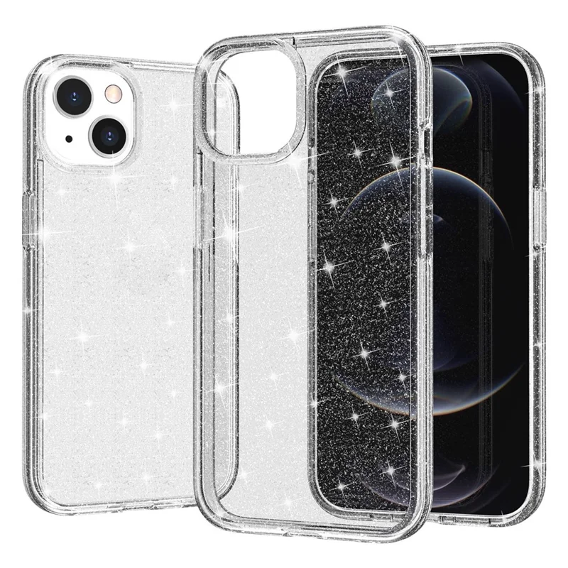 Capa de celular com pó brilhante e cintilante para iPhone 14 6,1 polegadas, capa protetora macia de TPU + PC rígido à prova de choque - Branca