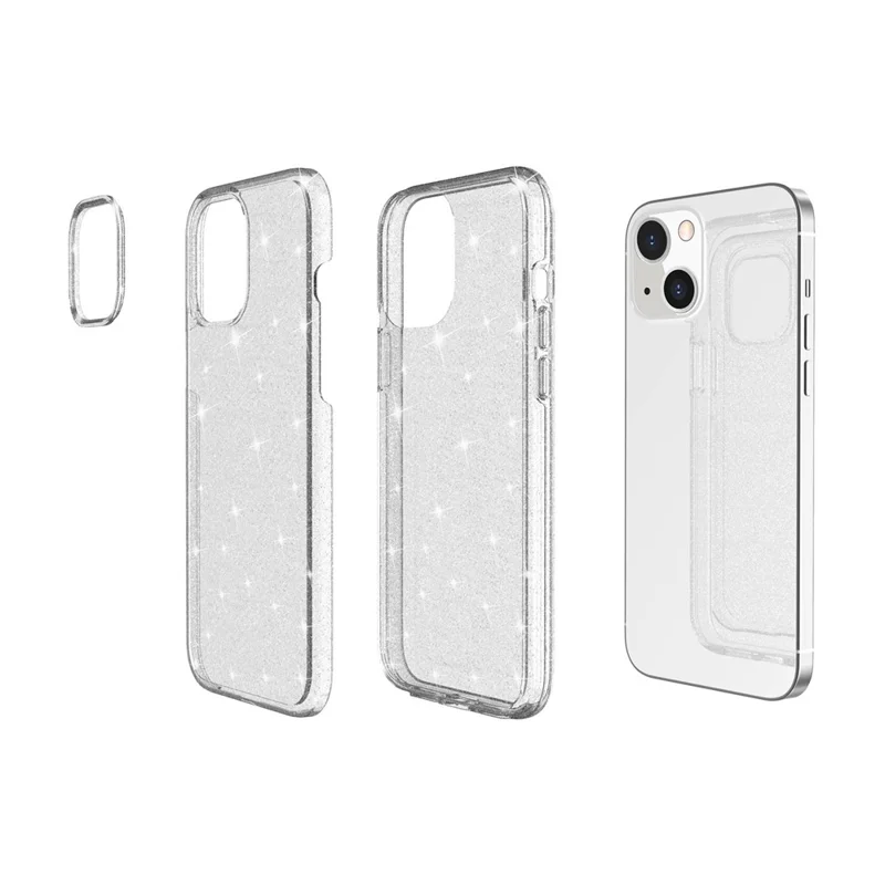 Capa de celular com pó brilhante e cintilante para iPhone 14 6,1 polegadas, capa protetora macia de TPU + PC rígido à prova de choque - Branca