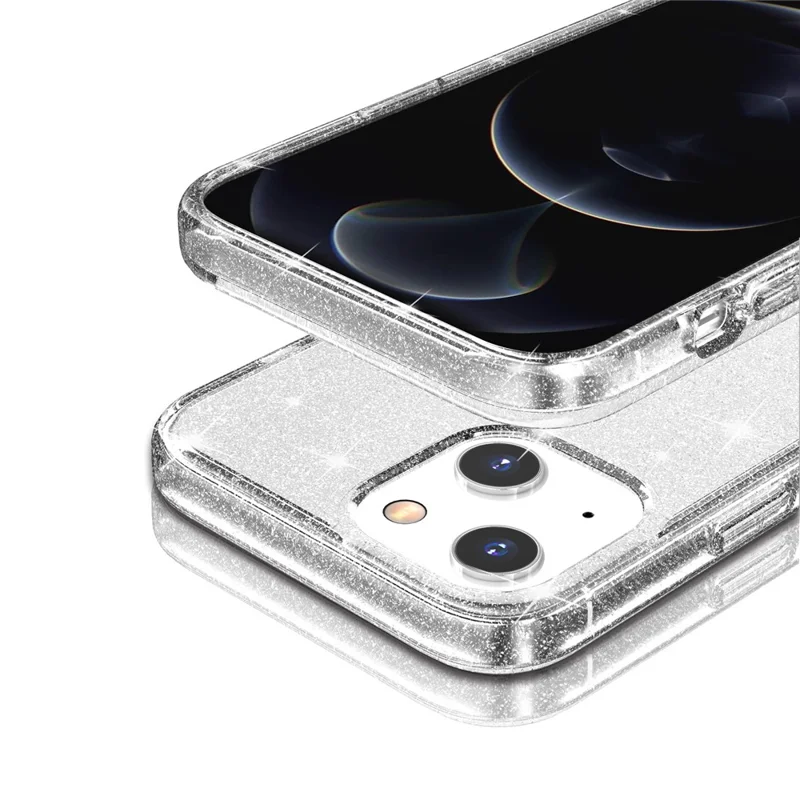 Capa de celular com pó brilhante e cintilante para iPhone 14 6,1 polegadas, capa protetora macia de TPU + PC rígido à prova de choque - Branca