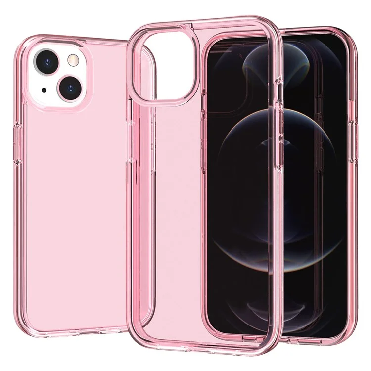 Transparent Phone Case for iPhone 14 6.1 inch, Anti-scratch Hard PC + Soft TPU Case Hybrid Cover - Transparent Pink