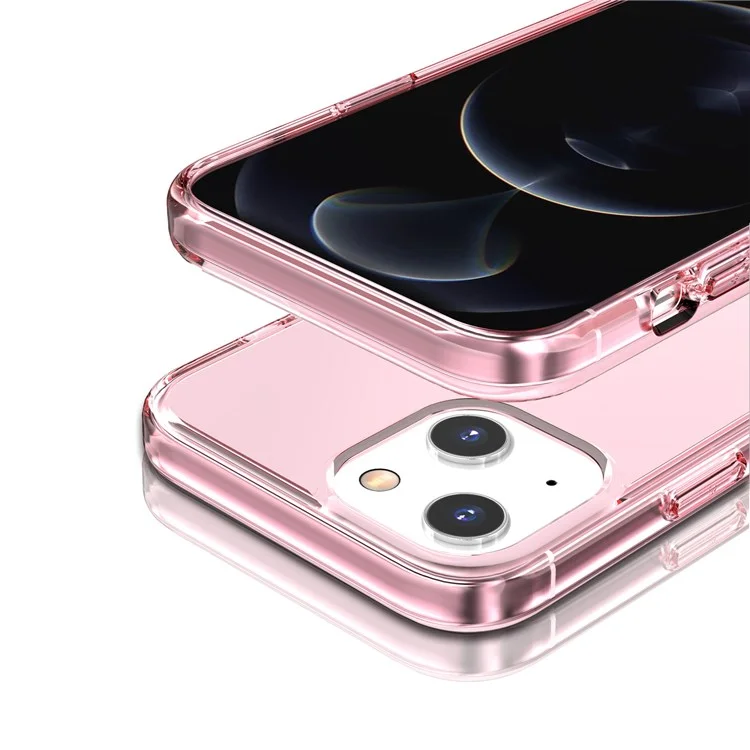 Transparent Phone Case for iPhone 14 6.1 inch, Anti-scratch Hard PC + Soft TPU Case Hybrid Cover - Transparent Pink