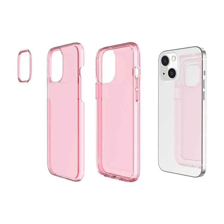 Transparent Phone Case for iPhone 14 6.1 inch, Anti-scratch Hard PC + Soft TPU Case Hybrid Cover - Transparent Pink