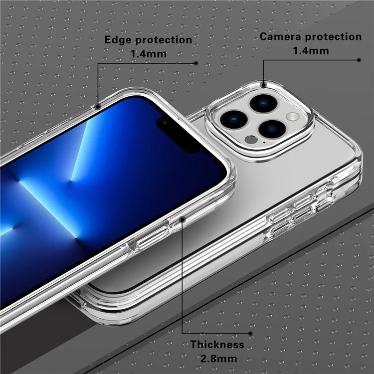 PC + TPU Hybrid Phone Case for iPhone 14 Pro 6.1 inch, Shockproof Crystal Clear Protective Cover - Transparent
