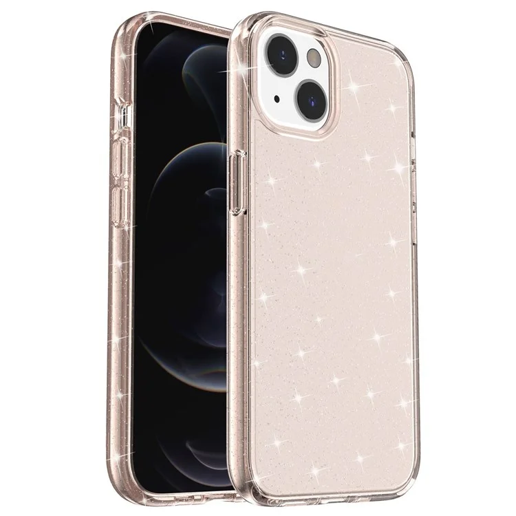 Custodia protettiva in TPU morbido e PC duro con polvere glitterata per iPhone 14 Plus 6,7 pollici, custodia protettiva antigraffio per telefono - Oro