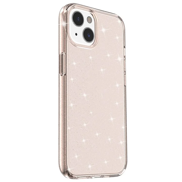 Custodia protettiva in TPU morbido e PC duro con polvere glitterata per iPhone 14 Plus 6,7 pollici, custodia protettiva antigraffio per telefono - Oro