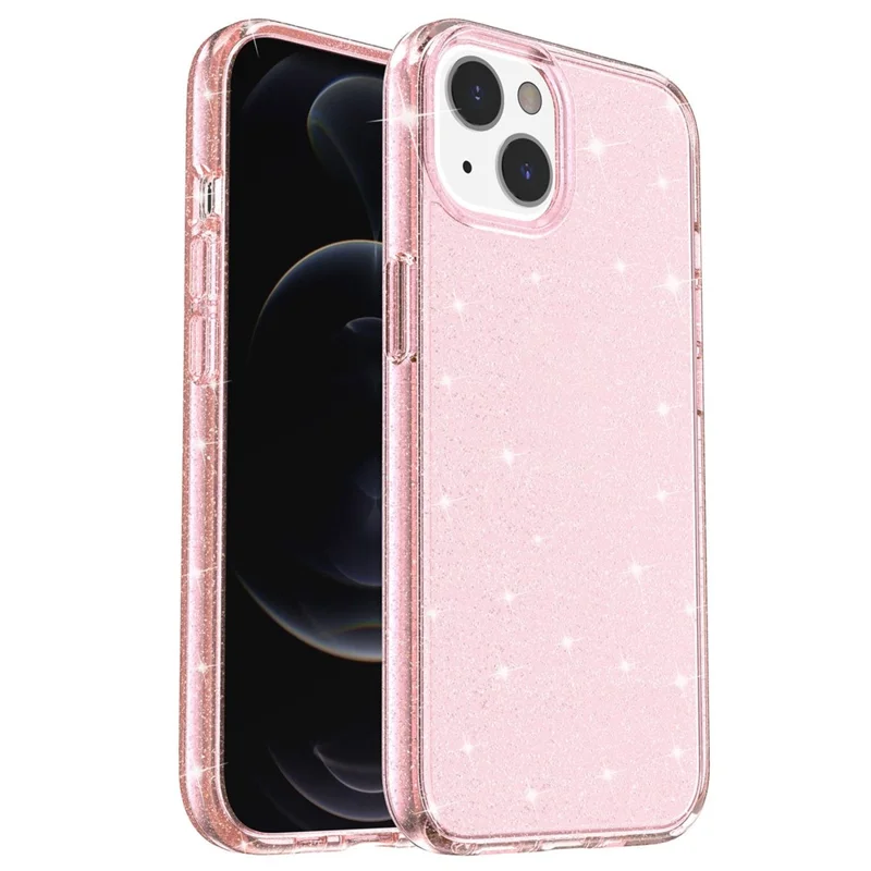 Étui en TPU souple et en PC dur avec paillettes pour iPhone 14 Plus 6,7 pouces, housse de protection anti-rayures pour téléphone - Rose