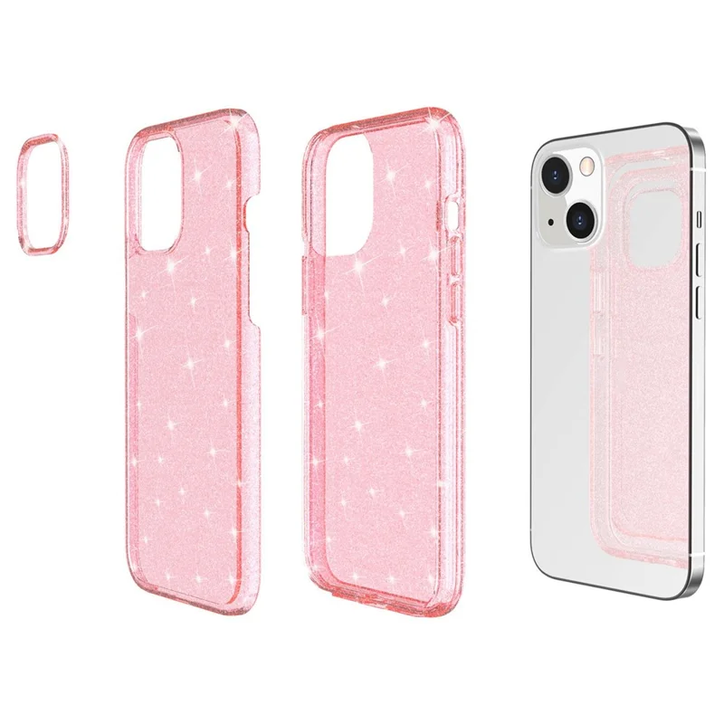 Étui en TPU souple et en PC dur avec paillettes pour iPhone 14 Plus 6,7 pouces, housse de protection anti-rayures pour téléphone - Rose