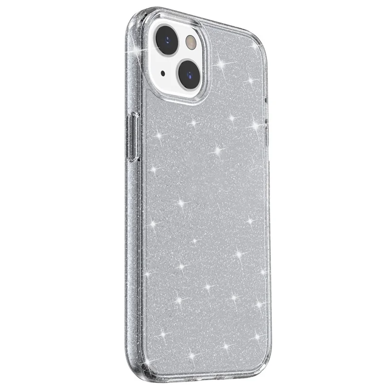 Glittery Powder Soft TPU Hard PC Case for iPhone 14 Plus 6.7 inch, Anti-scratch Protective Phone Cover - Grey