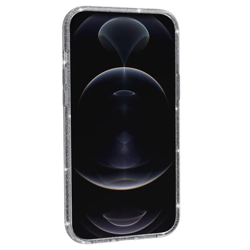 Glittery Powder Soft TPU Hard PC Case for iPhone 14 Plus 6.7 inch, Anti-scratch Protective Phone Cover - Grey