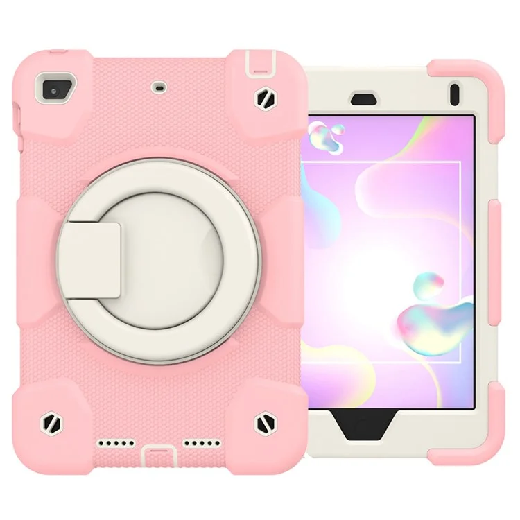 For iPad mini (2019) 7.9 inch/mini 4 Shock Absorbing Kickstand Tablet Cover Reinforced Corner Drop-proof Case with Shoulder Strap - Sakura Pink