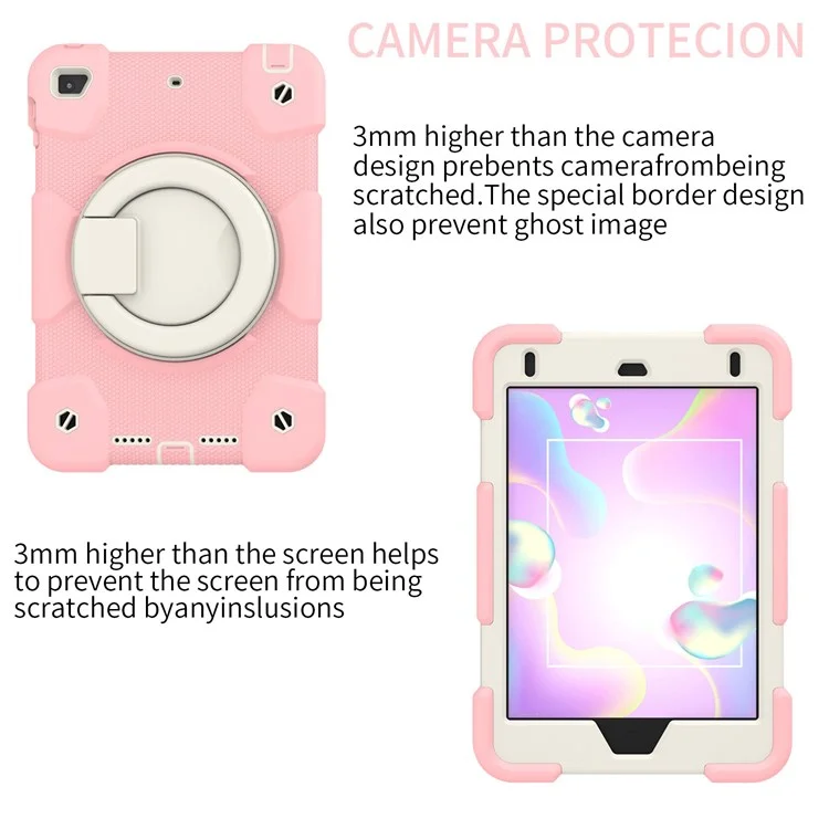 For iPad mini (2019) 7.9 inch/mini 4 Shock Absorbing Kickstand Tablet Cover Reinforced Corner Drop-proof Case with Shoulder Strap - Sakura Pink