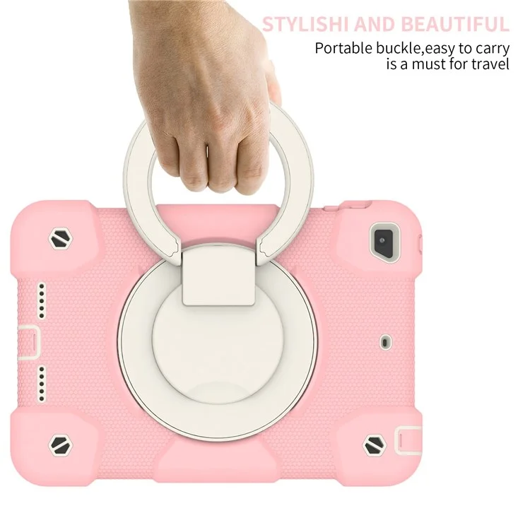 For iPad mini (2019) 7.9 inch/mini 4 Shock Absorbing Kickstand Tablet Cover Reinforced Corner Drop-proof Case with Shoulder Strap - Sakura Pink