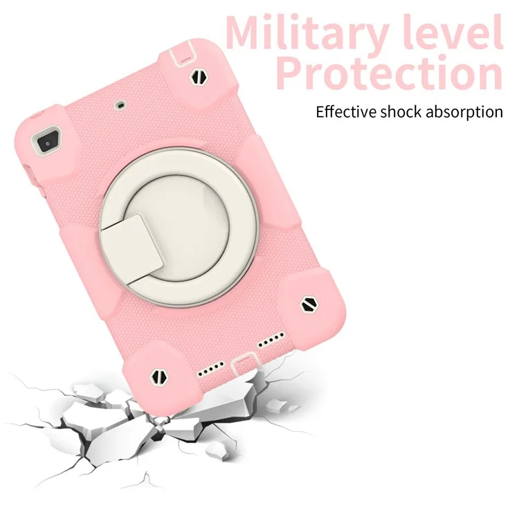 For iPad mini (2019) 7.9 inch/mini 4 Shock Absorbing Kickstand Tablet Cover Reinforced Corner Drop-proof Case with Shoulder Strap - Sakura Pink