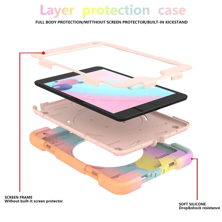 Para Ipad Mini (2019) 7,9 Polegadas/mini 4 Tampa Colorida de Comprimido à Prova de Choque de Choque PC + Silicone Drop-proof Case Com Alça de Ombro - Ouro Rosa Colorido