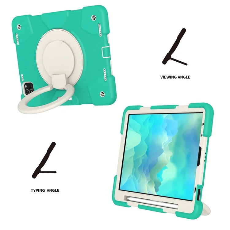 Pour Ipad Pro 11 Pouces (2021) / (2020) / (2018) / Ipad Air (2022) / (2020) Tablet Kickstand Case PC + Couvercle Hybride Étouffant en Silicone Avec Sangle D'épaule - Menthe Verte