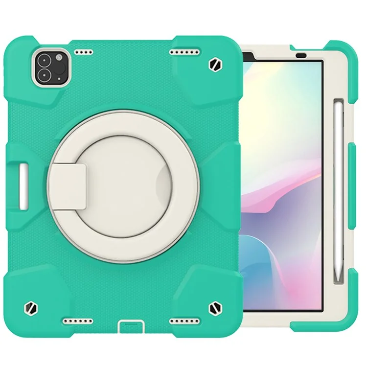 Pour Ipad Pro 11 Pouces (2021) / (2020) / (2018) / Ipad Air (2022) / (2020) Tablet Kickstand Case PC + Couvercle Hybride Étouffant en Silicone Avec Sangle D'épaule - Menthe Verte