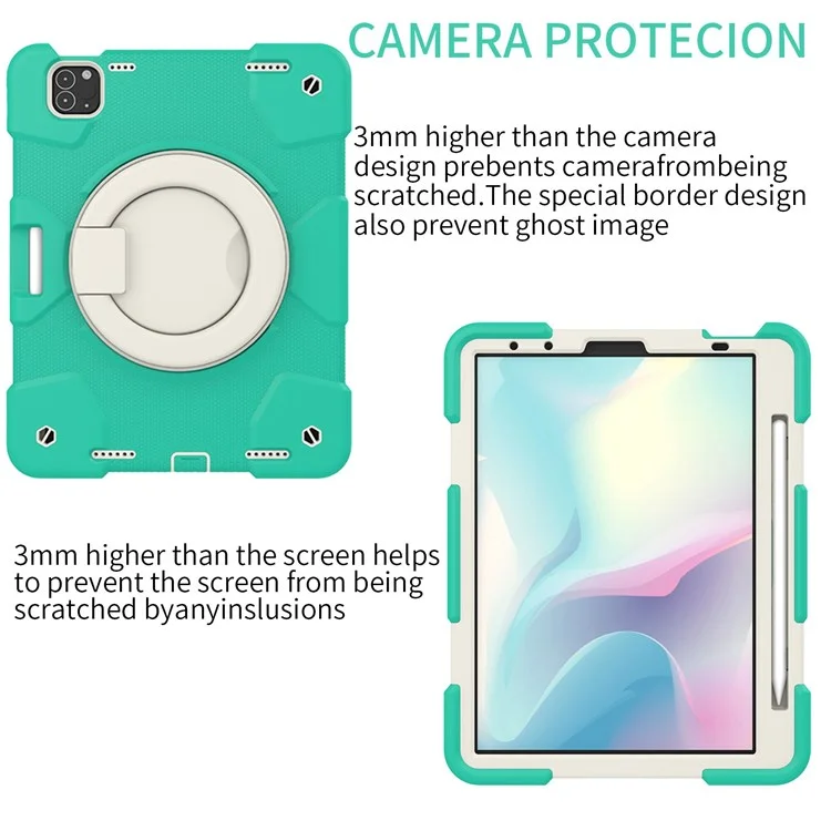 Pour Ipad Pro 11 Pouces (2021) / (2020) / (2018) / Ipad Air (2022) / (2020) Tablet Kickstand Case PC + Couvercle Hybride Étouffant en Silicone Avec Sangle D'épaule - Menthe Verte