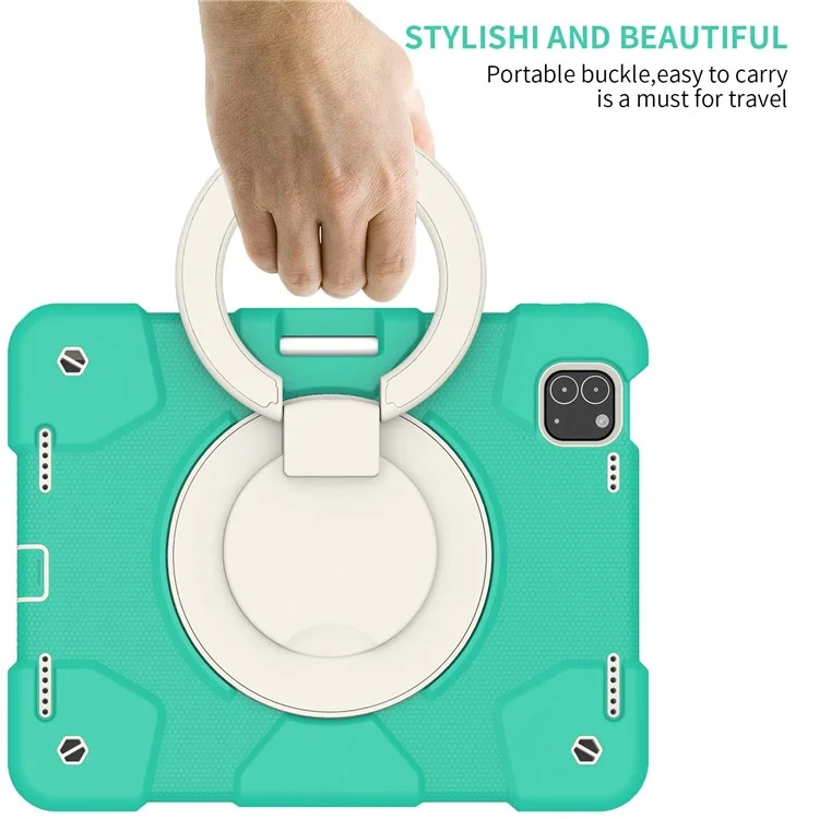 Pour Ipad Pro 11 Pouces (2021) / (2020) / (2018) / Ipad Air (2022) / (2020) Tablet Kickstand Case PC + Couvercle Hybride Étouffant en Silicone Avec Sangle D'épaule - Menthe Verte
