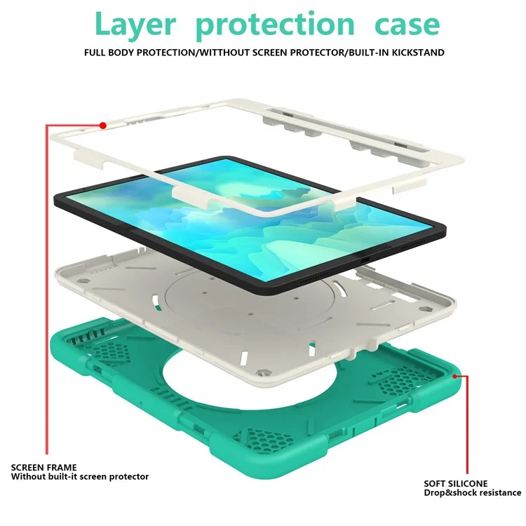 Pour Ipad Pro 11 Pouces (2021) / (2020) / (2018) / Ipad Air (2022) / (2020) Tablet Kickstand Case PC + Couvercle Hybride Étouffant en Silicone Avec Sangle D'épaule - Menthe Verte