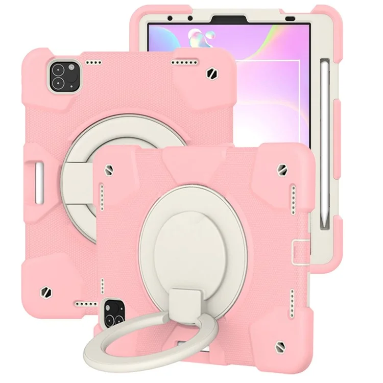 Para Ipad Pro de 11 Pulgadas (2021)/(2020)/(2018)/iPad Air (2022)/(2020) Caso de Tableta de Pata PC + Cubierta Híbrida a Prueba de Choque de Silicona Con Correa Para el Hombro - Sakura Rosa