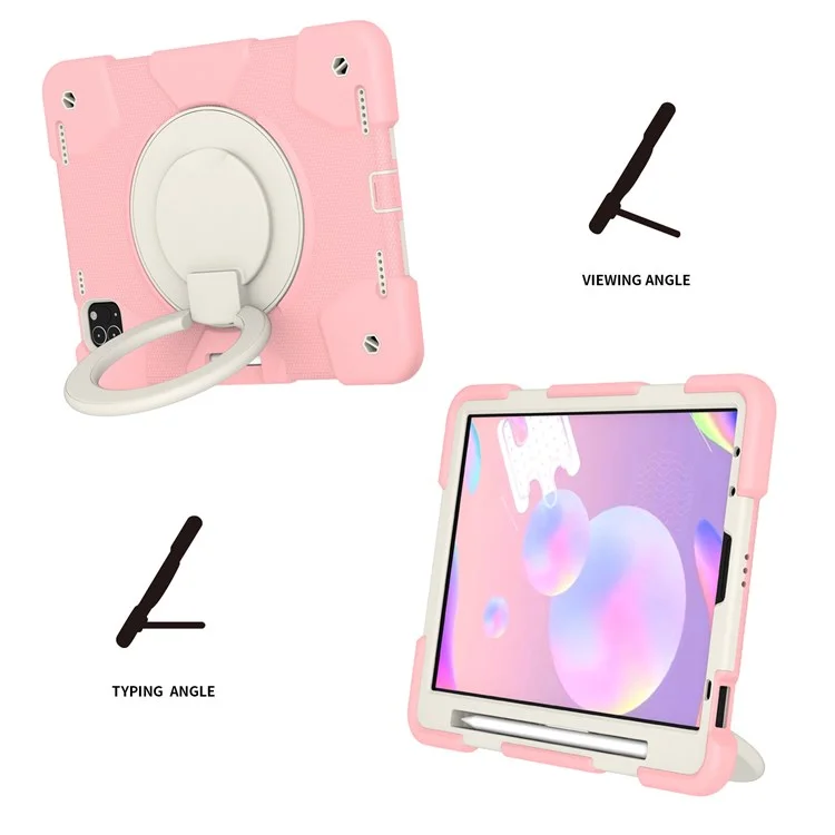 Para Ipad Pro de 11 Pulgadas (2021)/(2020)/(2018)/iPad Air (2022)/(2020) Caso de Tableta de Pata PC + Cubierta Híbrida a Prueba de Choque de Silicona Con Correa Para el Hombro - Sakura Rosa